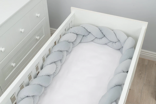 Бампер-коса в кроватку Velvet 210 см,  цвет светлый серый, Lepre		  Бампер-коса в кроватку Velvet 210 см,  цвет светлый серый, Lepre