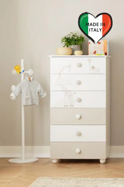 Тумба Pali Settimino Savana (Саванна)​ высокая 6 ящиков белый песочный  (white sand)