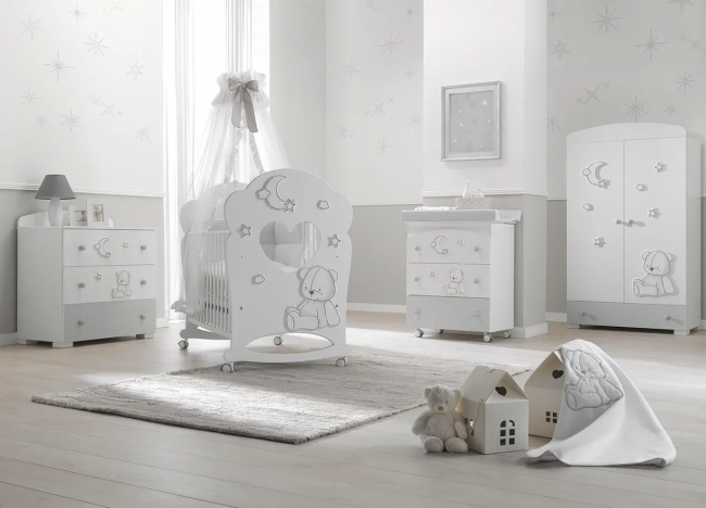 Кроватка Erbesi Stella oblo (Стелла обло) белый с серым (white/grey) Кроватка Erbesi Stella oblo (Стелла обло) белый с серым (white/grey)