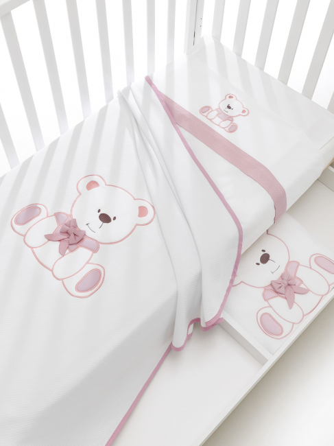 Комплект постельного белья Erbesi Tato Ovale (Тато) белый, розовый  (White/ Rosa) для овальной кроватки Комплект постельного белья Erbesi Tato Ovale (Тато) белый, розовый  (White/ Rosa) для овальной кроватки