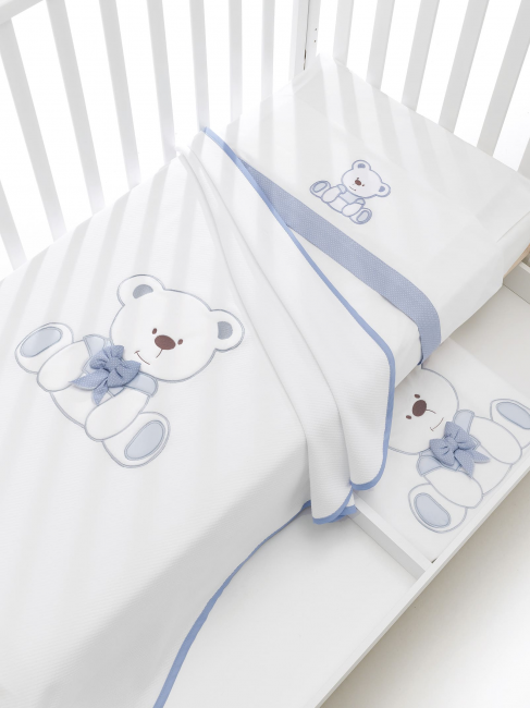 Комплект постельного белья Erbesi Tato Ovale (Тато) белый, голубой  (White/Azzurro) для овальной кроватки   Комплект постельного белья Erbesi Tato Ovale (Тато) белый, голубой  (White/Azzurro) для овальной кроватки